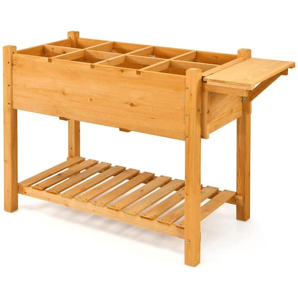 Unbranded 49 in. Wood Raised Beds Elevated Planter Box Kit with 8 Grids and Liner for Herbs Vegetables Flowers, Planting Container
