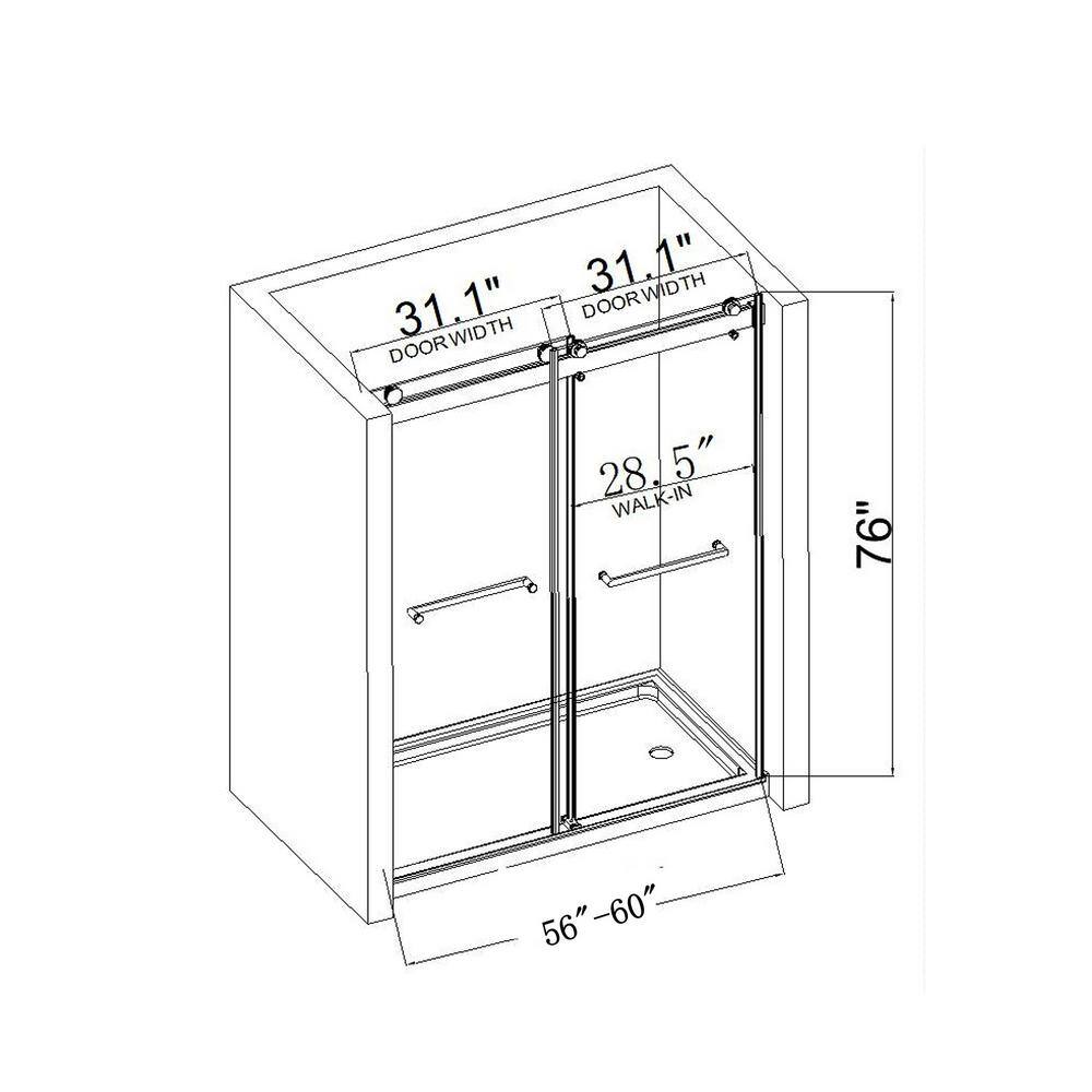 Matte Black 60" x 76" Frameless Double Sliding Shower Door