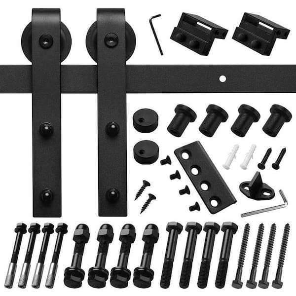 6.6 ft./79 in. Black Sliding Barn Door Track and Hardware Kit with J-Shape Hanger For Single Door