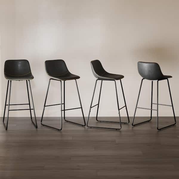 LUE BONA Alexander 30 in. Black Faux Leather Bar Stool Low