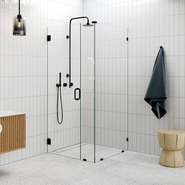 36 in. W x 36 in. D x 78 in. H Pivot Frameless Corner Shower Enclosure in Oil Rubbed Bronze Finish with Clear Glass