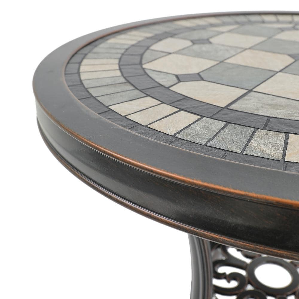 Bronze Round Cast Aluminum Outdoor Dining Table with Ceramic Top