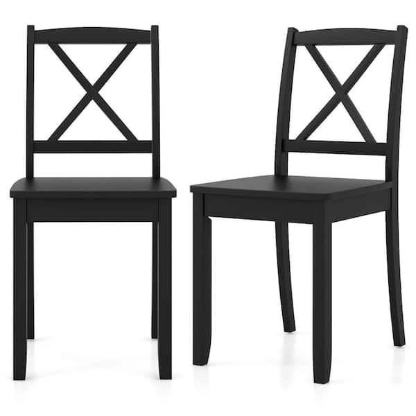 Costway 34 in. Height Black Solid Wood Side Chair Armless Dining Chair with Rubber Wood Legs and Cross Back Set of 2