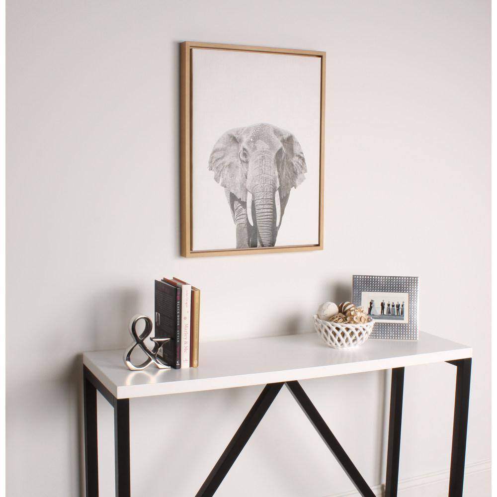 Natural Wood Framed Black and White Elephant Canvas Art for Kids
