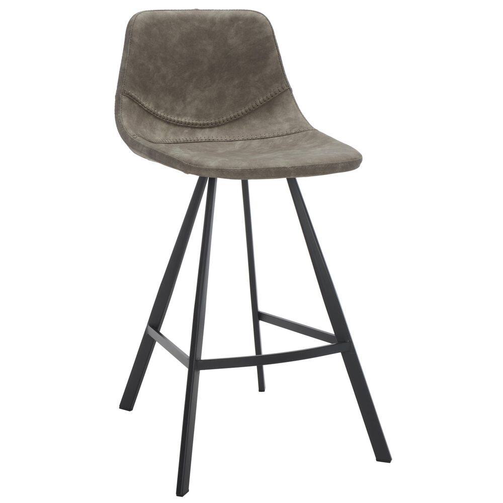 Ryanne Grey Vegan Leather and Black Metal Counter Stool