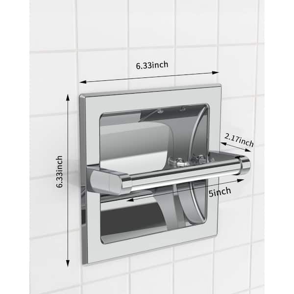 Wall-Mount Recessed Toilet Paper Holder in Chrome, Stainless Steel Pivoting in Wall Toilet Paper Holder