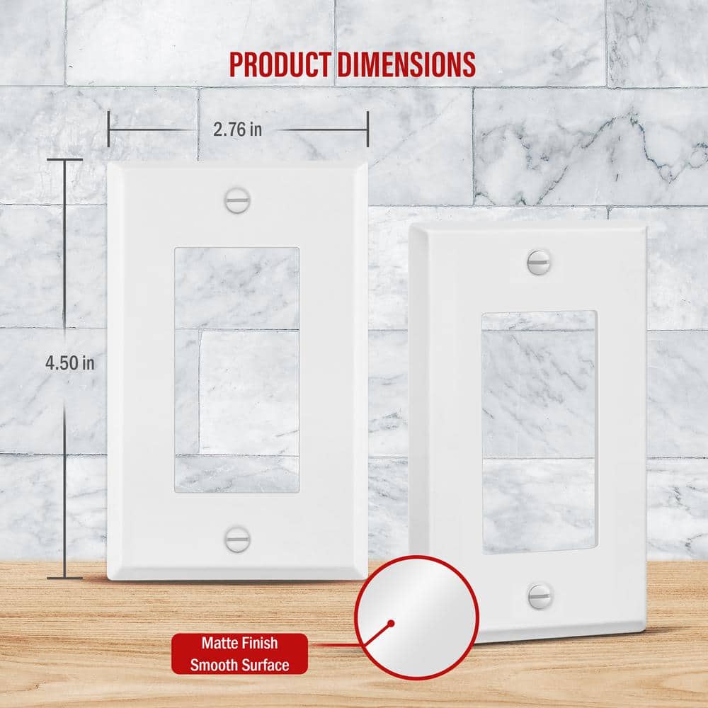White Matte Stainless Steel 1-Gang Rocker Wall Plate Set