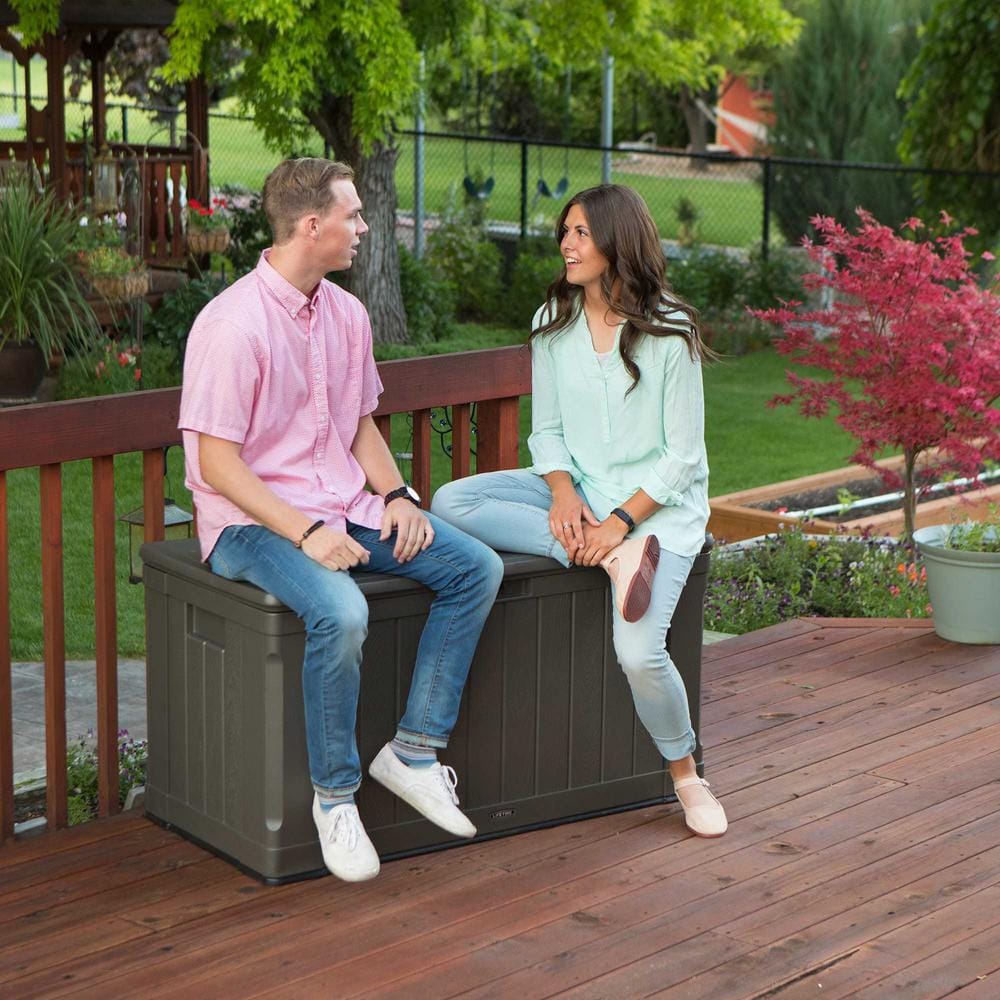 Brown Lockable High-Density Polyethylene Outdoor Deck Box Bench