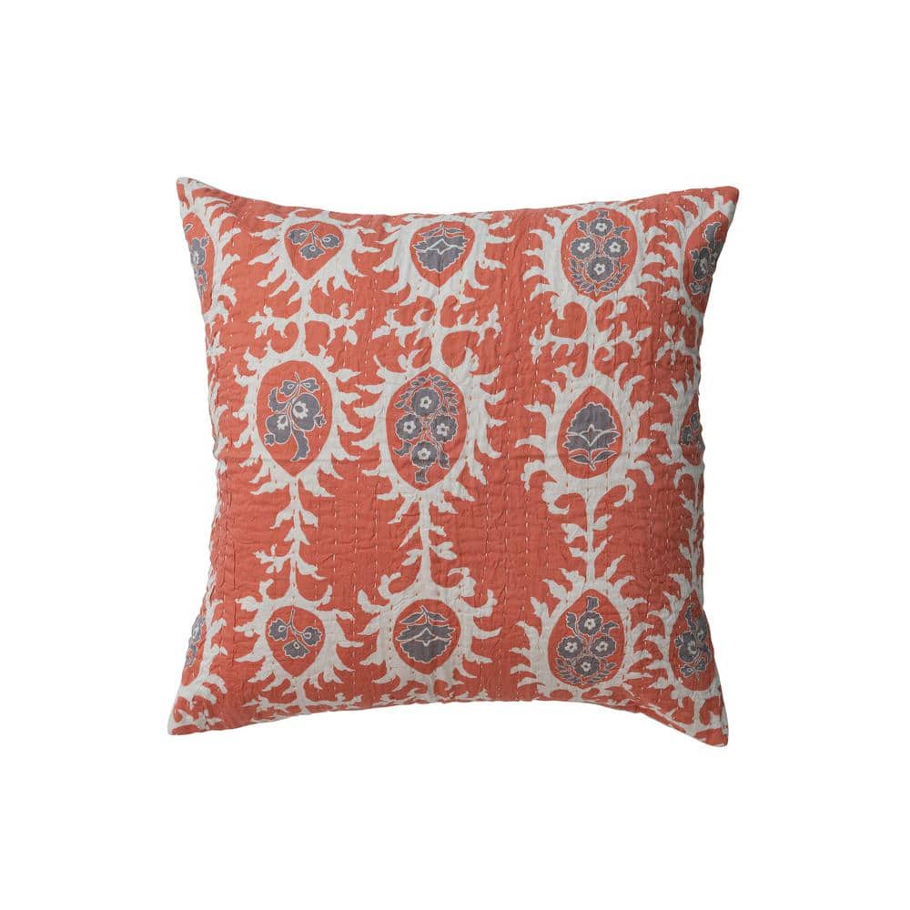 20" Square Orange and Gray Cotton Voile Throw Pillow