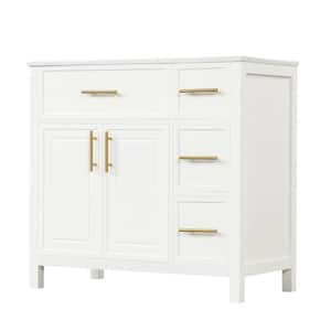 36 in. W Single Sink Freestanding Off White Bath Vanity with White Ceramic Top Unassembled