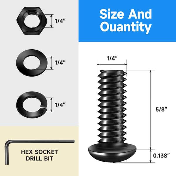 1/4 in. x 5/8 in. Black Oxide Stainless Steel Hex Button Head Socket Screws (20-Pack)