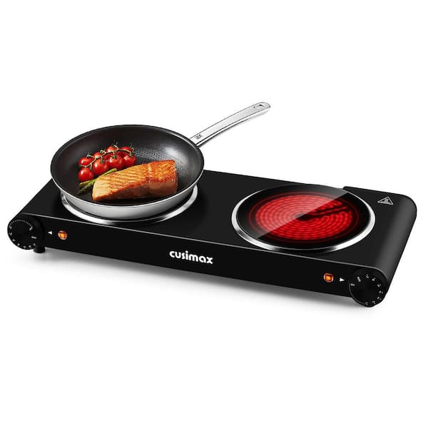 Portable 2-Burner 7.1 in. Black Electric Hot Plate 1800-Watt Dual Control Countertop Infrared Electric Stove