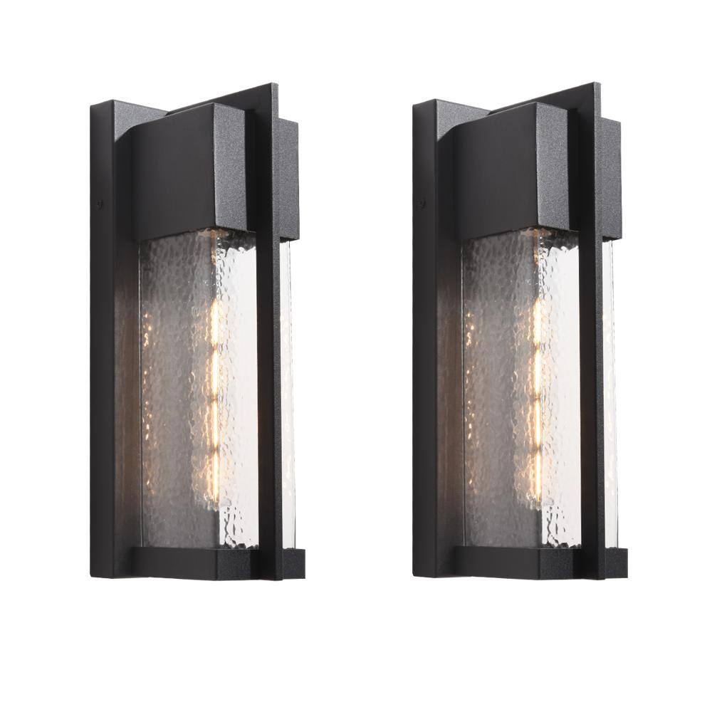Montpelier Black/Sand Black 13 in. H Hardwired Water Glass Outdoor Wall Lantern Sconce with Dusk to Dawn (Set of 2) price history on PriceWatchPro