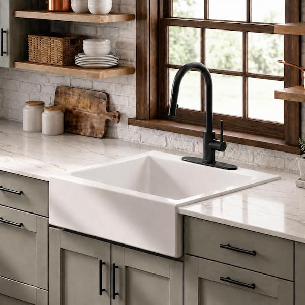 Josephine 26 in. 3-Hole Quick-Fit Farmhouse/Apron-Front Drop-In Single Bowl Crisp White Fireclay Kitchen Sink