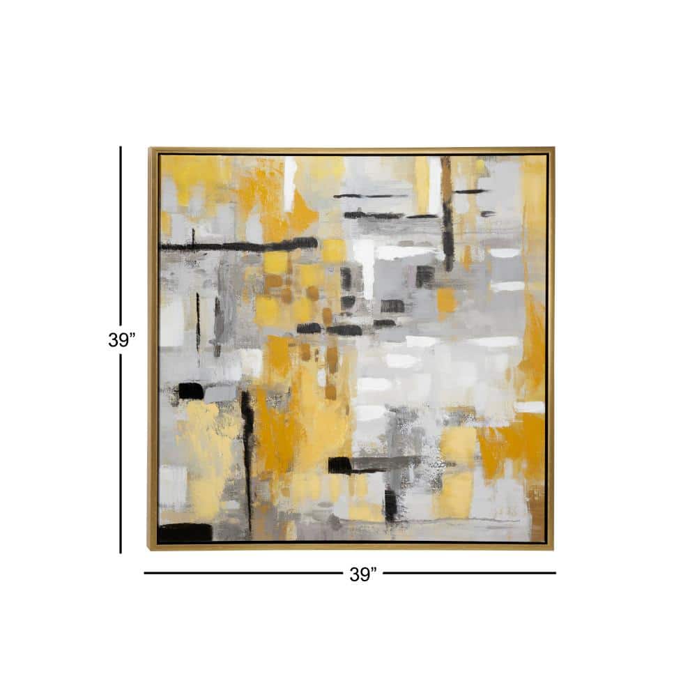 Gold and Gray Abstract Canvas Wall Art with Gold Frame, 40" x 40"