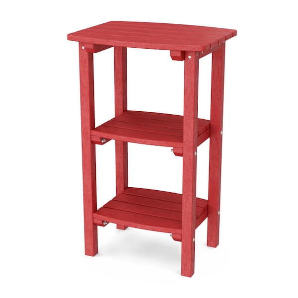 Classic Cardinal Red HDPE Plastic Outdoor 3-Shelf Side Table