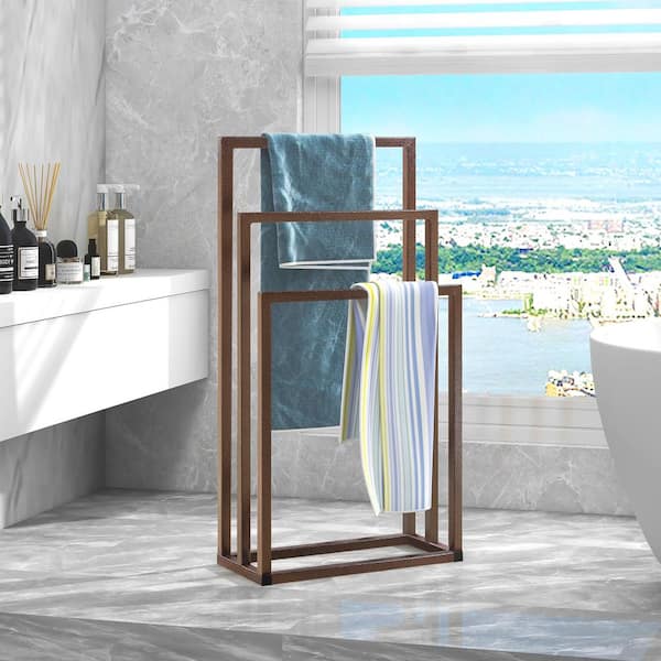 Freestanding 3 Tiers Metal Towel Rack for Bathroom - Brown