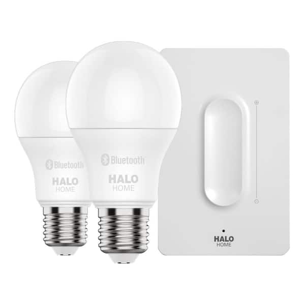 HALO White Home A19 Lamp Bluetooth Enabled 4.0 and 1 Dimmer (2-Pack)