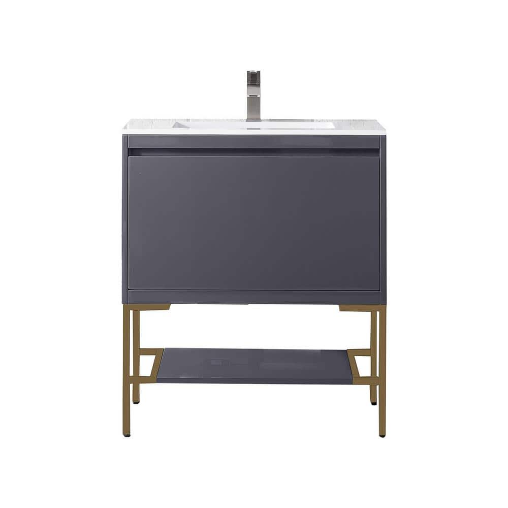 Milan 32" Modern Grey Glossy Single Vanity with White Top