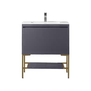 Milan 31.5 in. W x 18.1 in. D x 36 in. H Bathroom Vanity in Modern Grey Glossy with Glossy White Composite Top