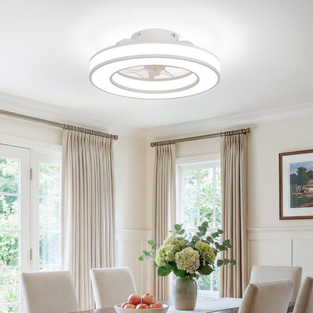 17.7 in. White Flush Mount Modern Ceiling Fan with RGB LED Included with Remote Included price history on PriceWatchPro