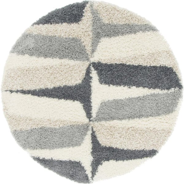 Unique Loom Hygge Shag Balanced Gray 5 ft. x 5 ft. Round Rug