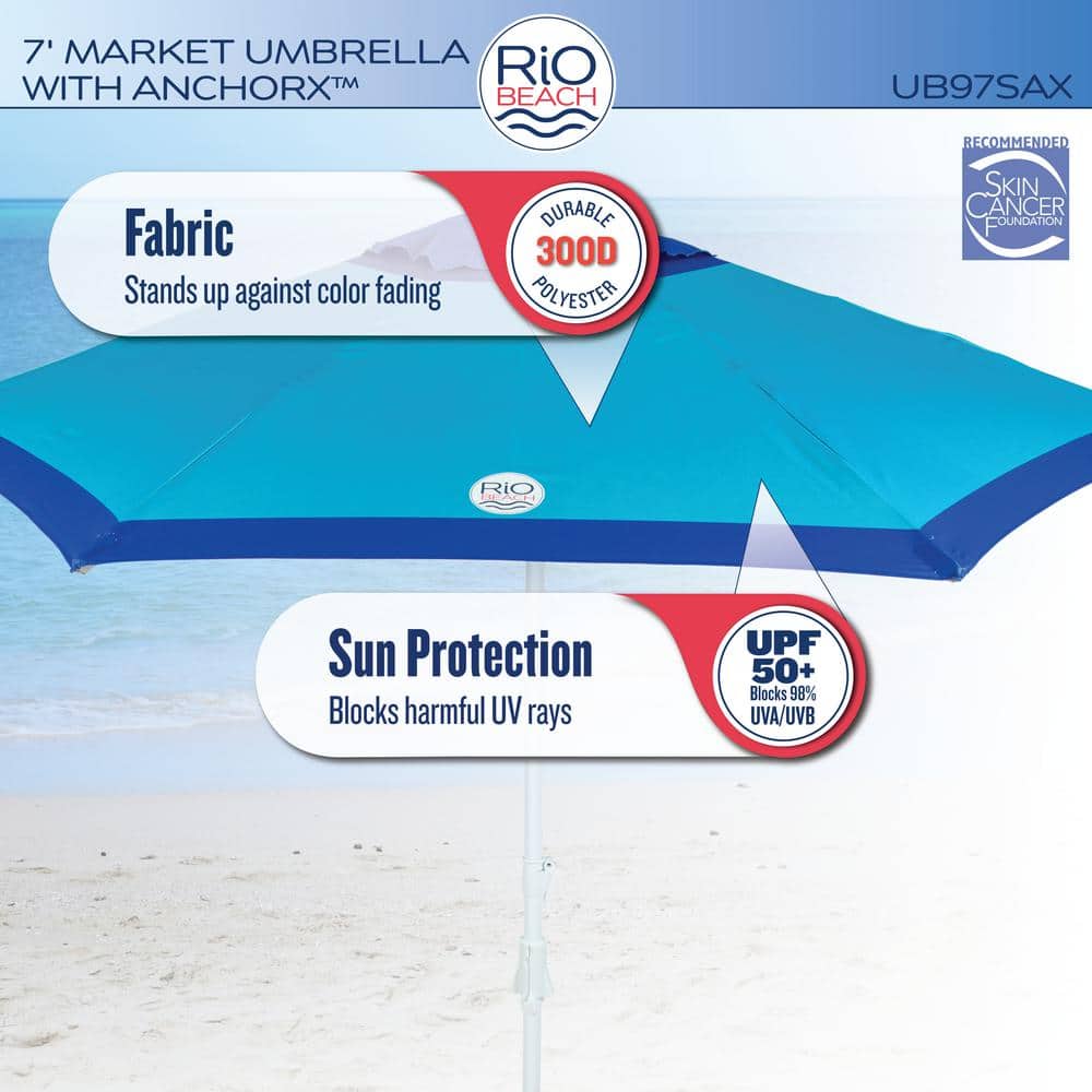 Rio Beach 7 ft. Blue and Turquoise Market Umbrella with Anchor