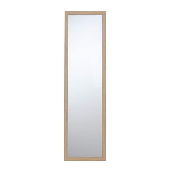 Natural Wood Finish 14.2 in. W x 50.2 in. H Over The Door Rectangle MDF Framed Mirror