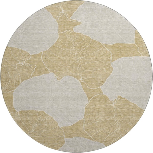 Mayfield Premium Machine Washable Abstract AMF2506 Gold 8 ft. x 8 ft. Round Rug