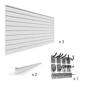 96 in. x 48 in. PVC Slat Wall Panel Set White Standard Bundle (3-Pack Panel)