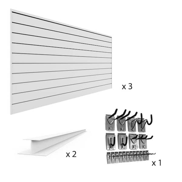 Proslat 96 in. x 48 in. PVC Slat Wall Panel Set White Standard Bundle (3-Pack Panel)