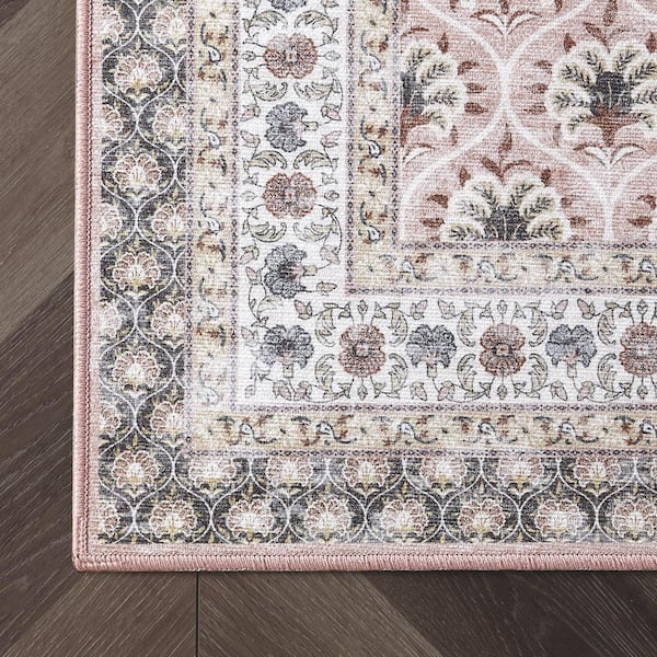 Amelia Chenille Pink 2 ft. x 6 ft. Woven Trellis Polyester 2-Piece Rug Set