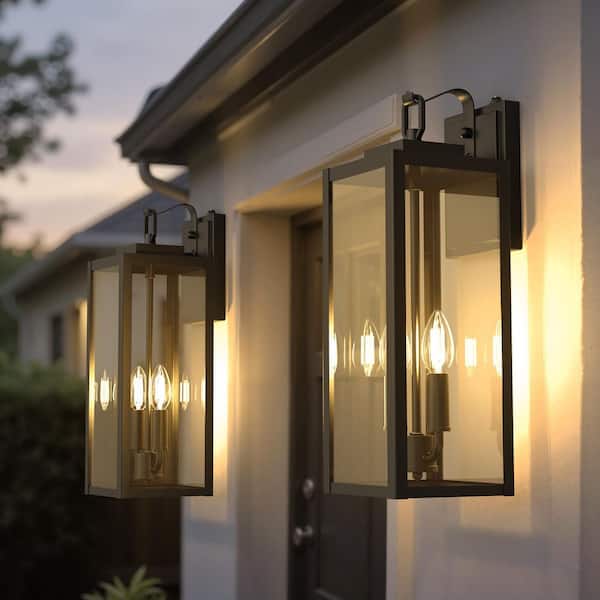 18 Inch Black Large Outdoor Wall Lantern with Clear Glass for Front Porch, Corridor, Doorway, Patio(2 Pack)