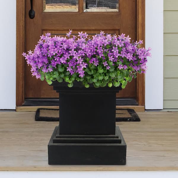16-1/2 in. Aged Charcoal Square Cast Stone Fiberglass Pedestal Planter