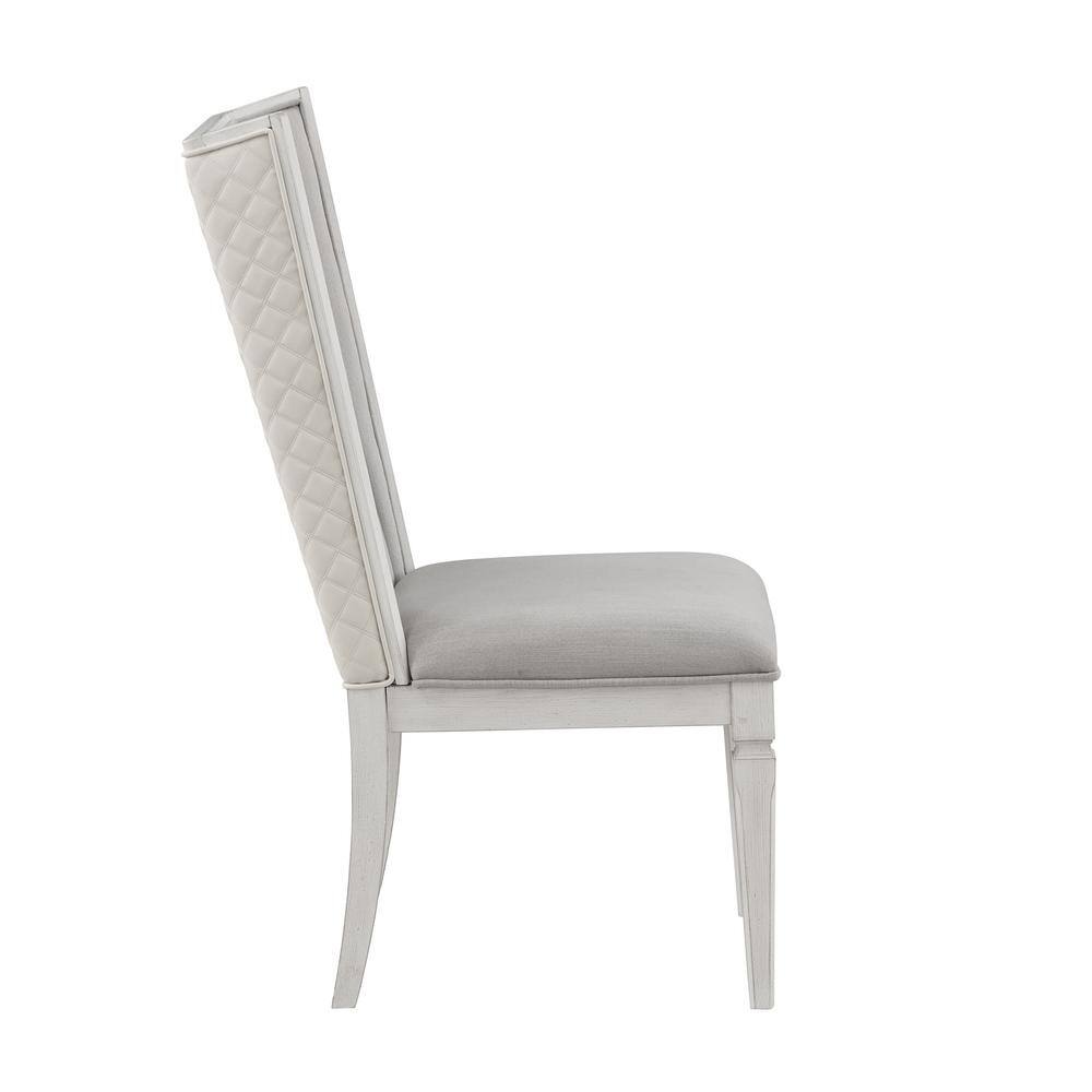 Light Gray Linen Upholstered Side Chair with Weathered White Wood Frame