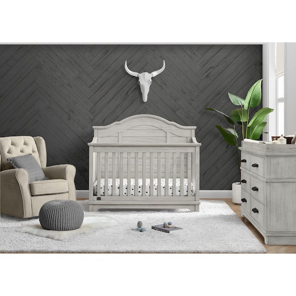 Delta Children Simmons Kids Asher 6-in-1 Convertible Crib with Toddler Rail-Greenguard Gold Certified, Rustic Mist