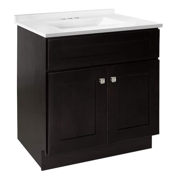 Design House Brookings 31 in. W x 22 in. D x 36 in. H Bath Vanity w/ White Cultured Marble Top Single Sink Assembled in Espresso