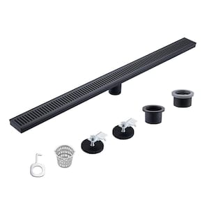 36 in. Stainless Steel Linear Shower Drain with Square Pattern Drain Cover in Matte Black