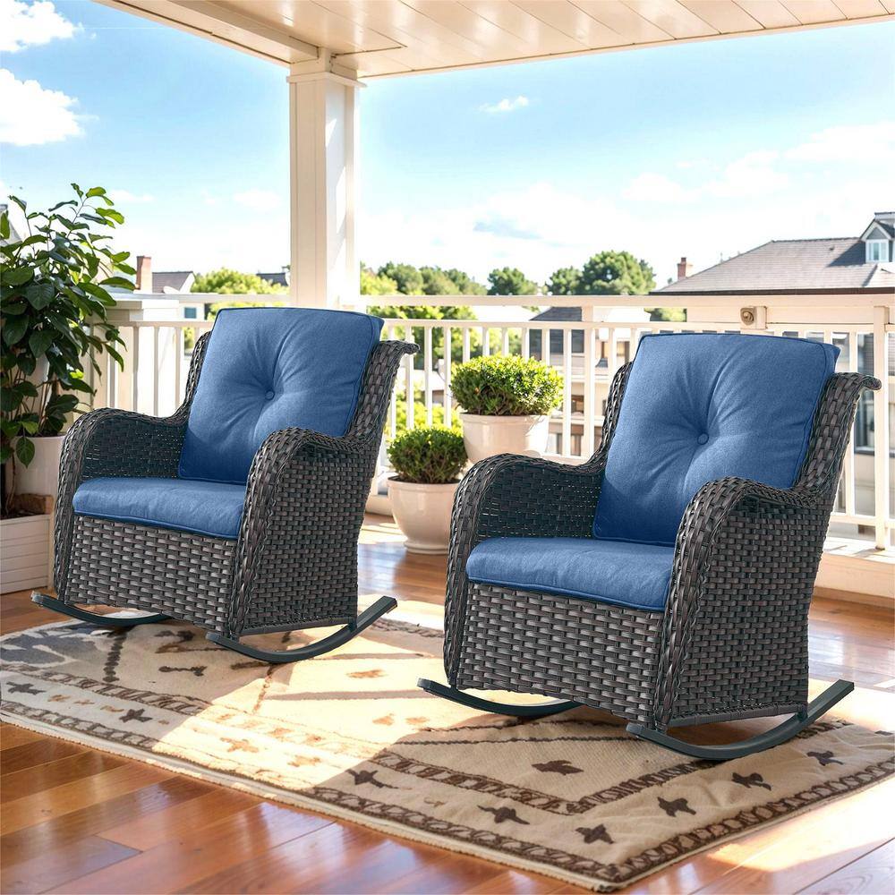 Carolina Brown Wicker Outdoor Rocking Chair with Blue Cushions price history on PriceWatchPro