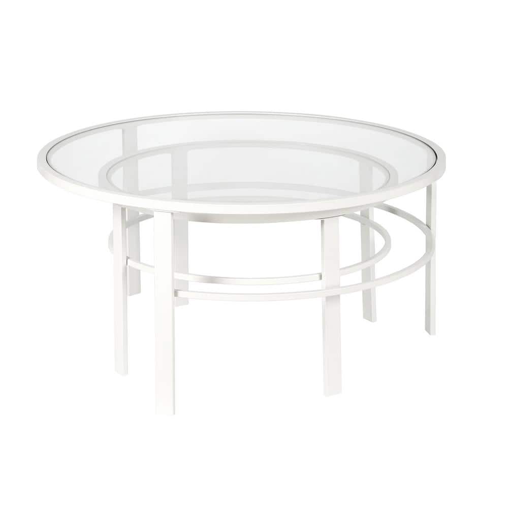Luna Modern White Glass Round Nesting Coffee Table Set