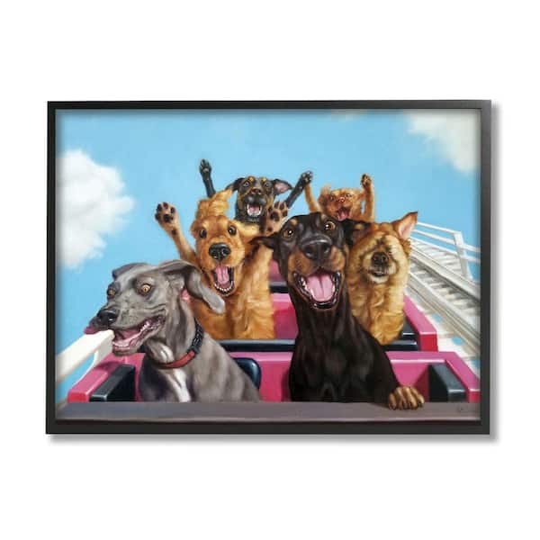 Stupell Industries "Dogs Riding Roller Coaster Funny Amusement Park" by Lucia Heffernan Framed Animal Wall Art Print 11 in. x 14 in.
