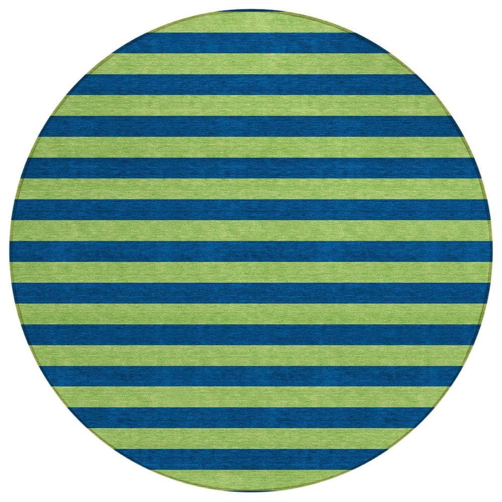Navy Blue 8 ft. Round Woven Striped Polyester Round Indoor/Outdoor Area Rug price history on PriceWatchPro