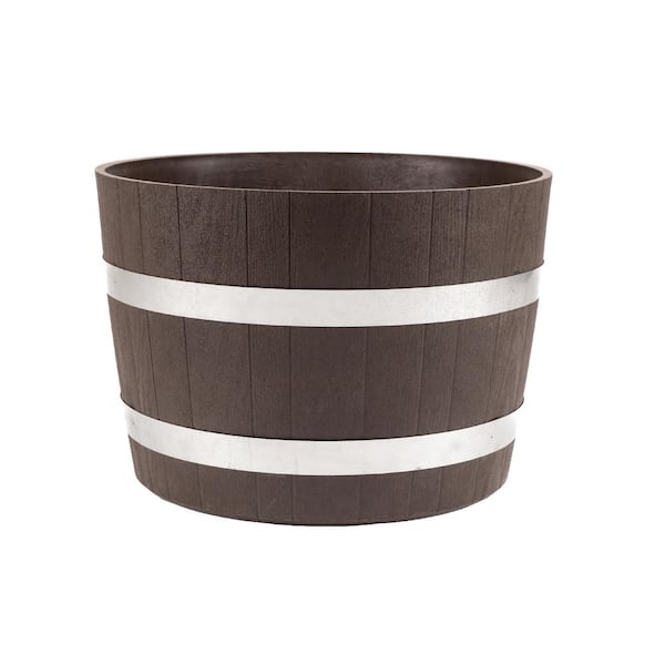 RTS Home Accents 23.6 in. Dia x 17 in. H Brown Round Polyethylene Better Barrel Planter