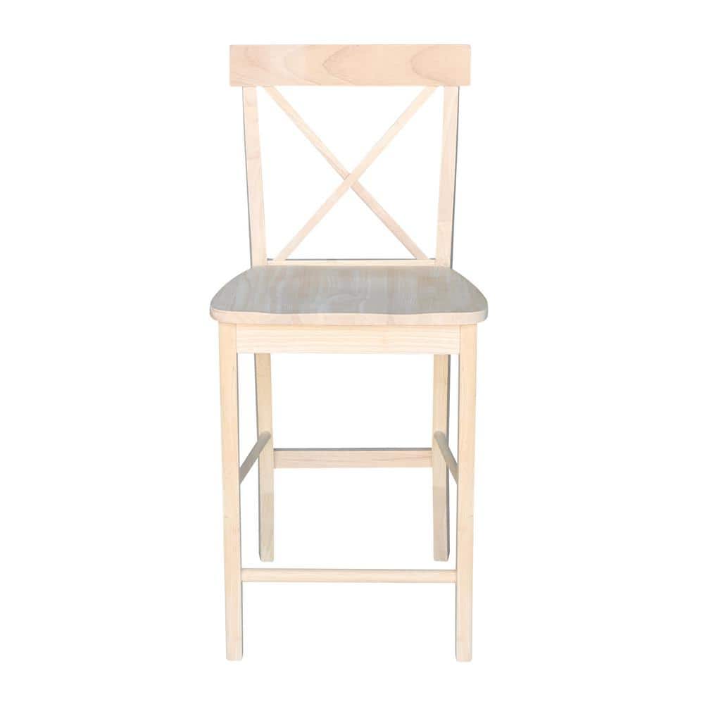 Traditional Solid Parawood X-Back 24" Counter Stool, Unfinished