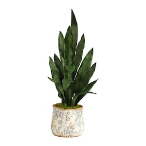 Angeles Home 3 ft. Green and Yellow Indoor Outdoor Decorative Artificial Snake Plant in Pot, Faux Fake Snake Plant
