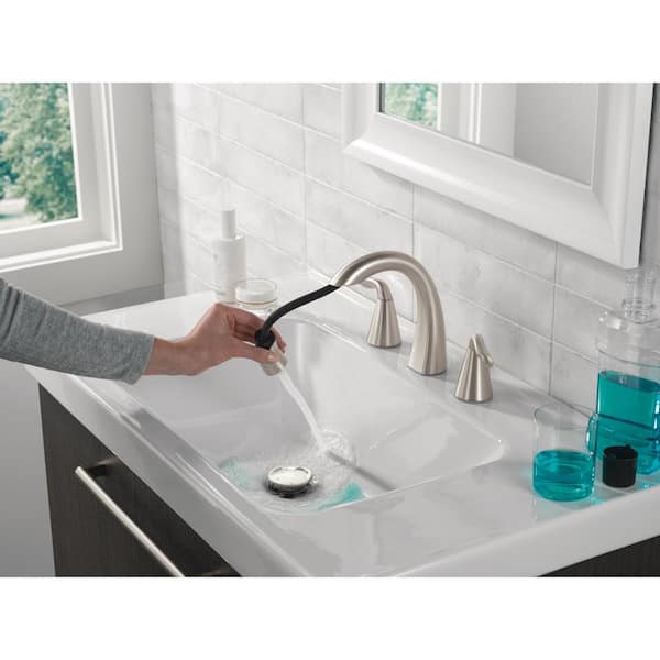 Arvo Pull-Down Spout 8 in. Widespread Double Handle Bathroom Faucet Drain Included in Spotshield Brushed Nickel