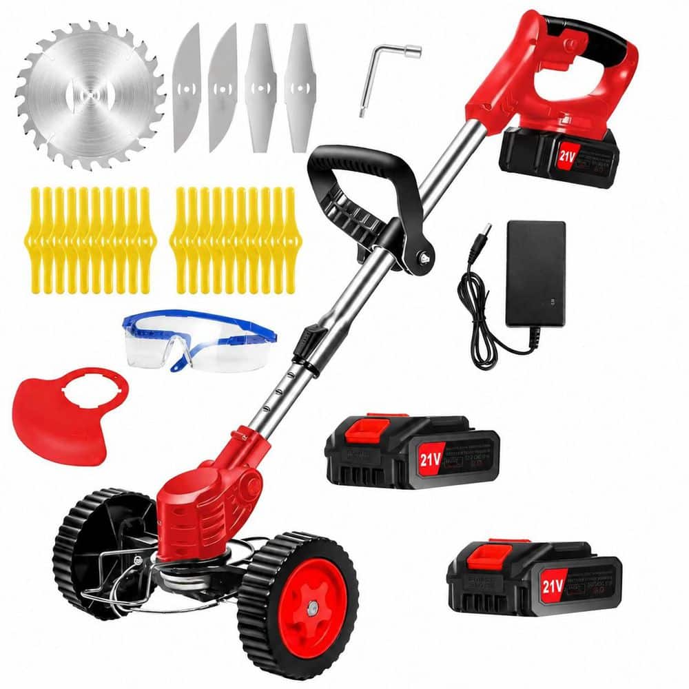 Cordless Weed Wacker 21V 2.0Ah with Wheels 3 in. 1 Grass Trimmer Edger Mower Red, 6 in. Cut price history on PriceWatchPro