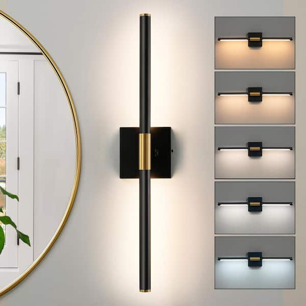 24 in. Matte Black and Gold 1-Light LED Vanity Light Adjustable IP44 Fixture for Bathroom Over Mirror