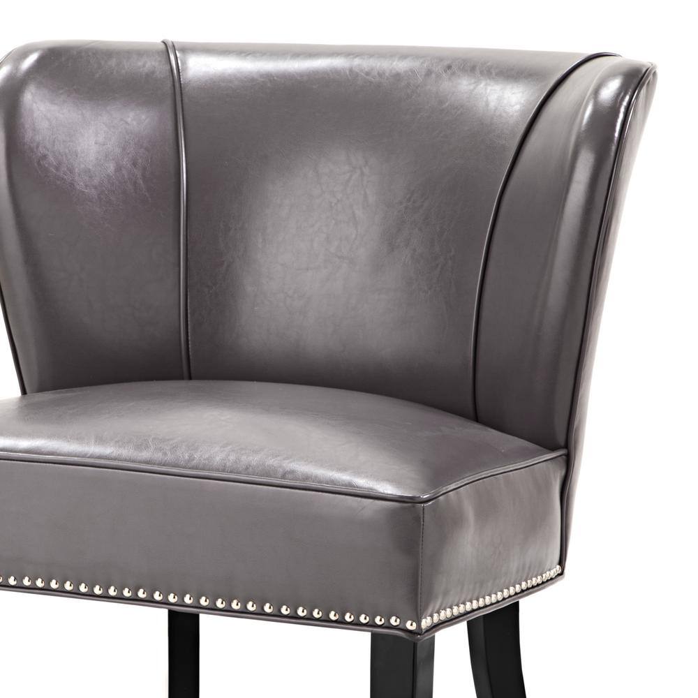 Elegant Gray Faux Leather Armless Accent Chair with Silver Nailhead Trim