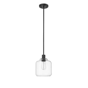 Asheville 1-Light 8 in. Matte Black Mini- Pendant Light with Clear Glass